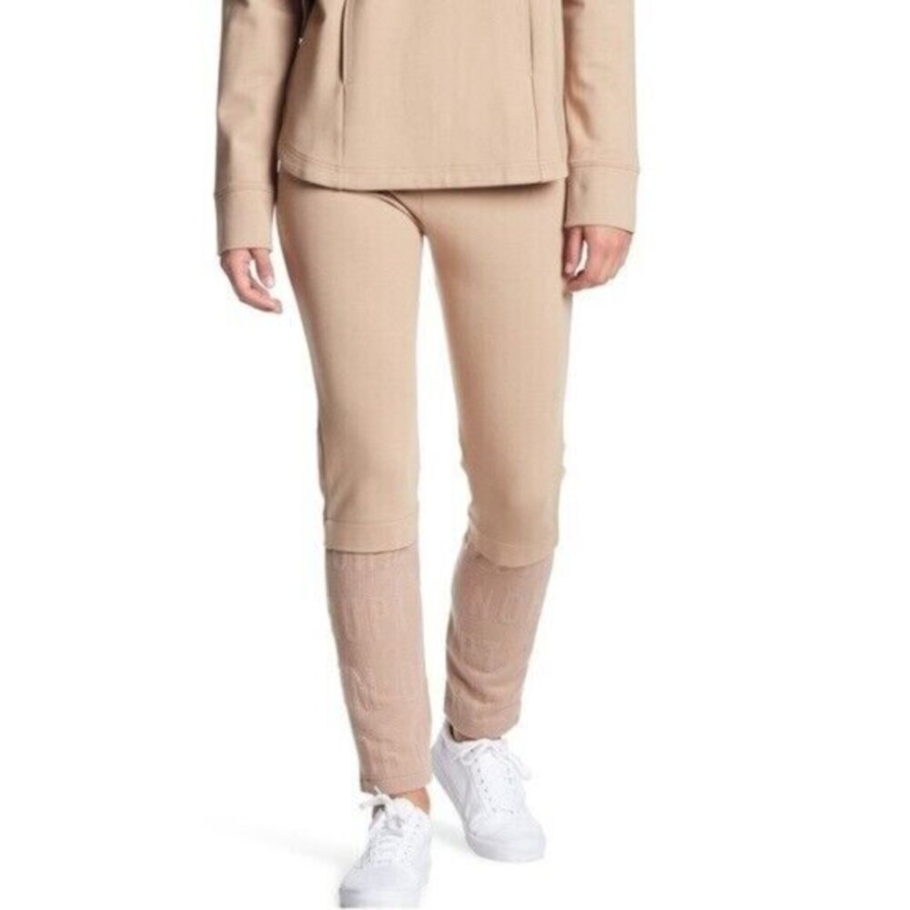 Lime & Vine Sweatpants Jogger Pants Tan Kylie Word Knit Panel Legging SZ M New
